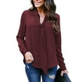 thumbnail image 2 of Abcnature Womens V Neck Shirts Loose Button Down T-Shirt Neckline Knotted Long Sleeve Blouse Tie Front Casual Henley Tops Wine L, 2 of 7