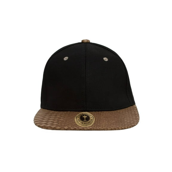Top Headwear Snake Skin Pattern Flat Bill Snapback - Black/Tan