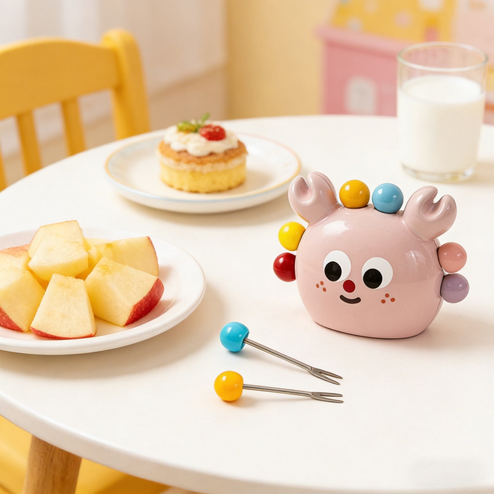 Cute Crab Ceramic Fruit Fork Holder with Stainless Steel Picks - Fun Kitchen Decor for Dessert, Cake, and Snacks