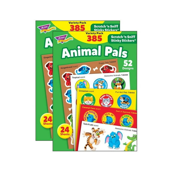 TREND Animal Pals Stinky Stickers Variety Pack, 385 Per Pack, 2 Packs