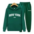 thumbnail image 2 of Upioiwer Autumn New York Letter Women's Petite Blazers Couples Hoodies Sweatshirt and Pant Suits for Women Business Pants Set Unisex Sportswear for Men and Women Green XX-Large, 2 of 3