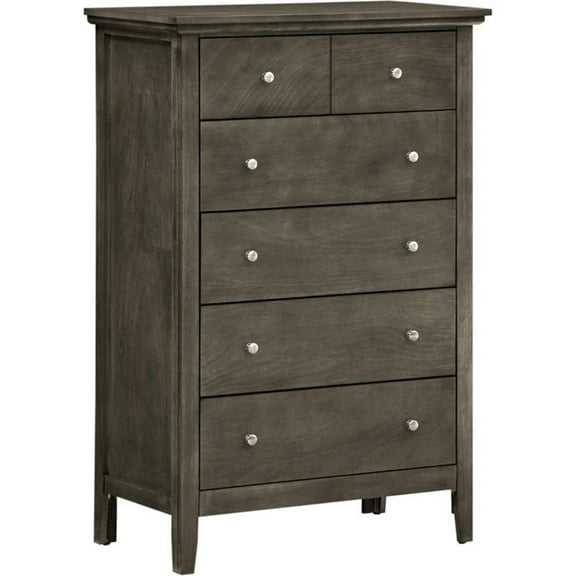 Maklaine Engineered Wood 5 Drawer Bedroom Chest in Gray Finish