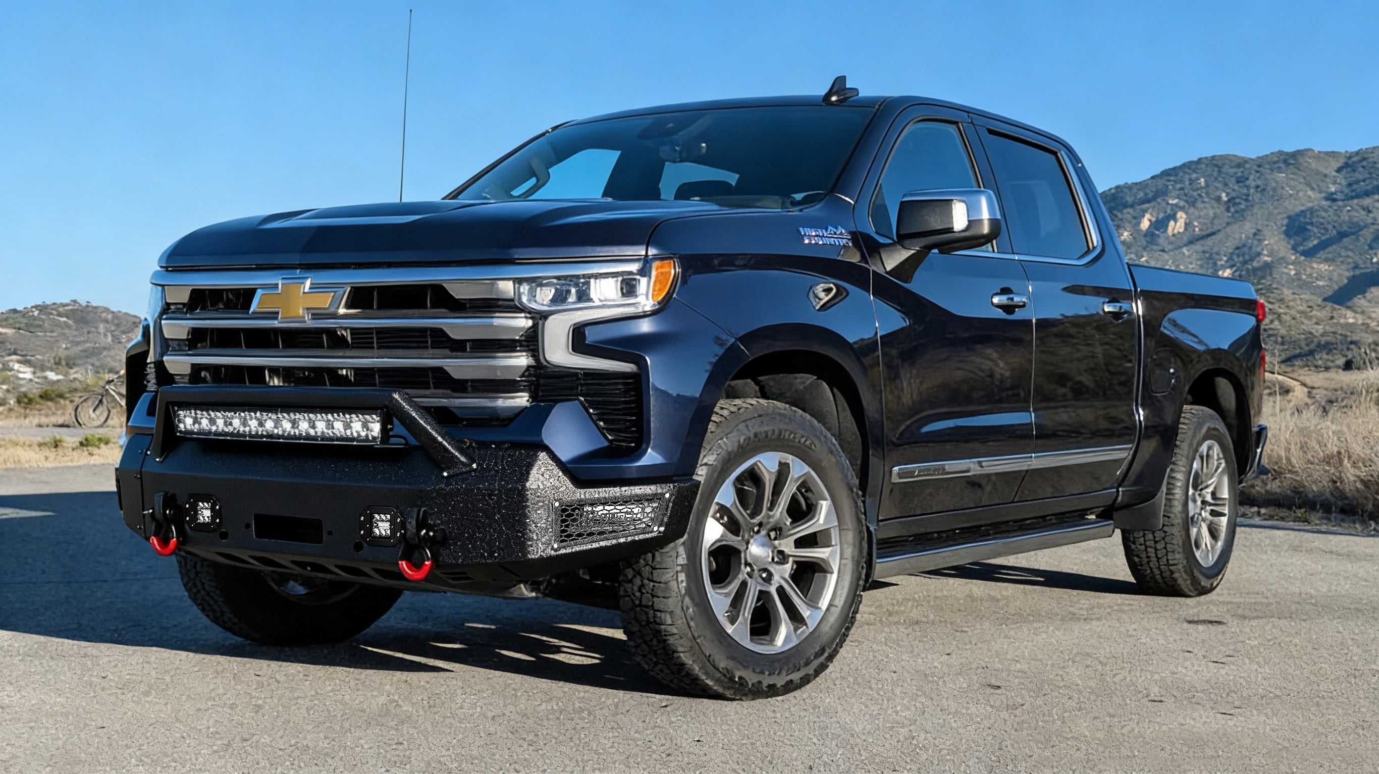 Vijay Compatible with 2022-2023-2024-2025-2026 Chevrolet Silverado 1500 Front Bumper Textured Black Steel with 5xLights and 2xD-rings