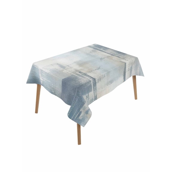 Blue Beige Table Cloth, Oil Painting Abstract Art Contemporary Waterproof Tablecloth for Rectangle Tables, Reusable Washable Fabric Table Cover for Restaurant Kitchen Dining Tables 52"x70"