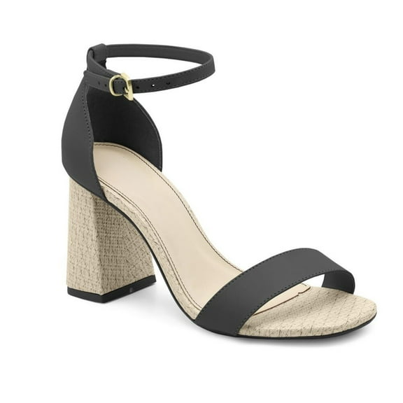 Round Toe Black Leather Heel