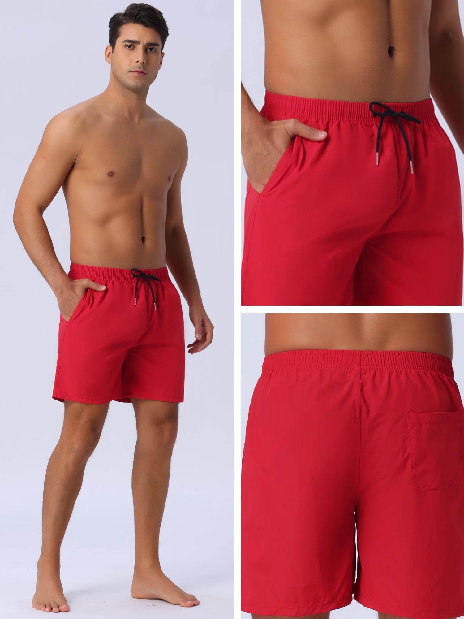 DARING DIVA Men's Elastic Waist Drawstring Surfing Board Shorts 36 Red