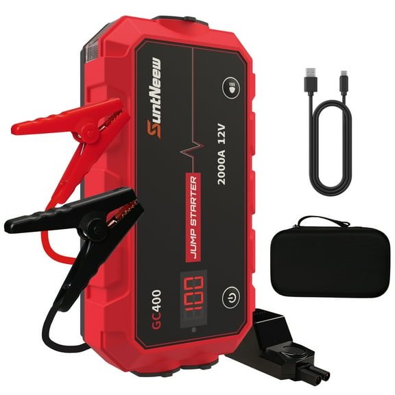 20000mAh Car Jump Starter, 1000A Start / 2000A Peak, 12V Portable Battery Booster with Smart EC5 Clamps, LED Display, PD 18W USB Fast Charging, EVA Case