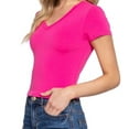thumbnail image 3 of Simply Fashion Women’s Short Sleeve V- Neck Cotton Spandex Crop Top,Fuchsia,Medium, 3 of 4