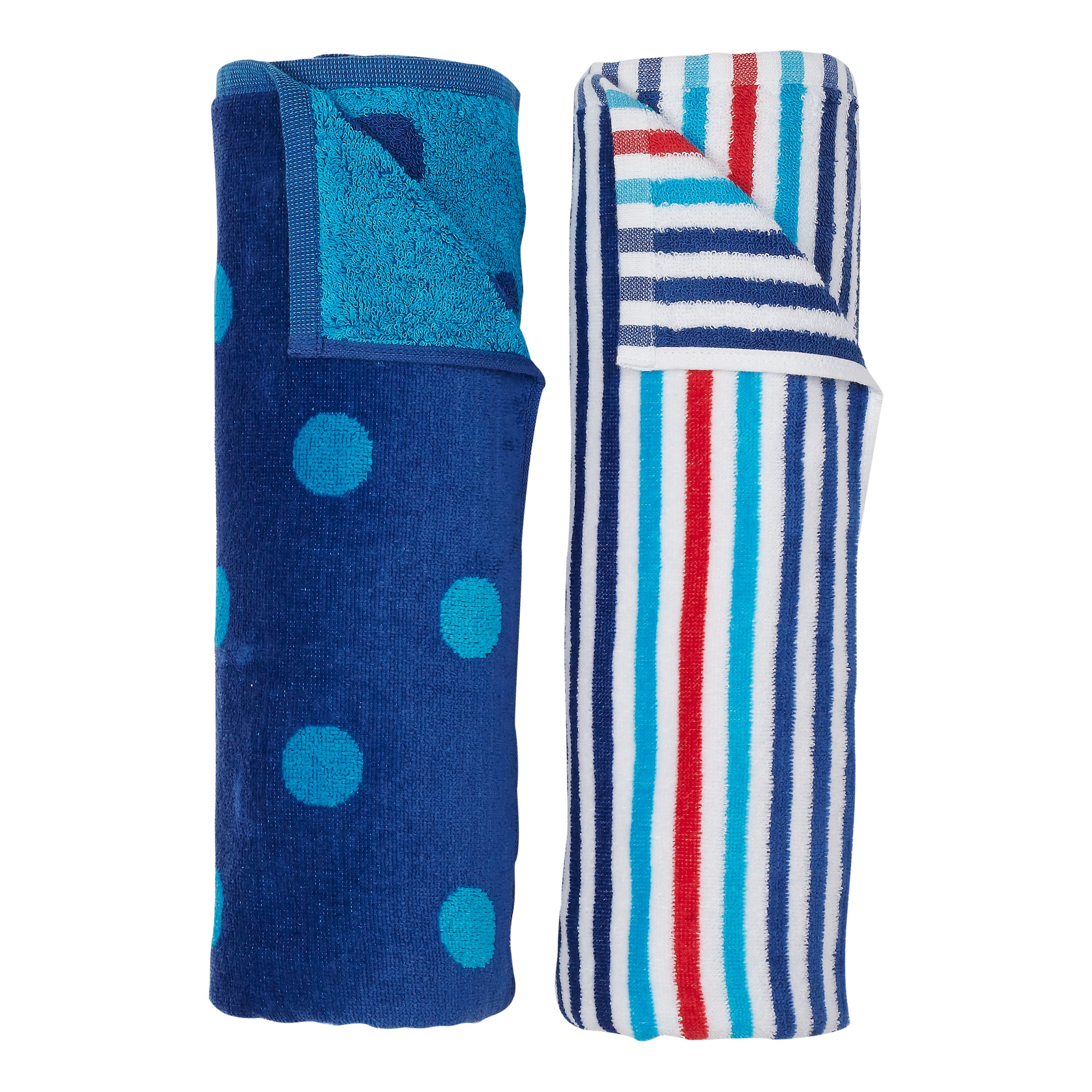 Mainstays Stripe and Polka Dot Reversible Cotton Beach Towel, 2 Pack - image 2 of 4