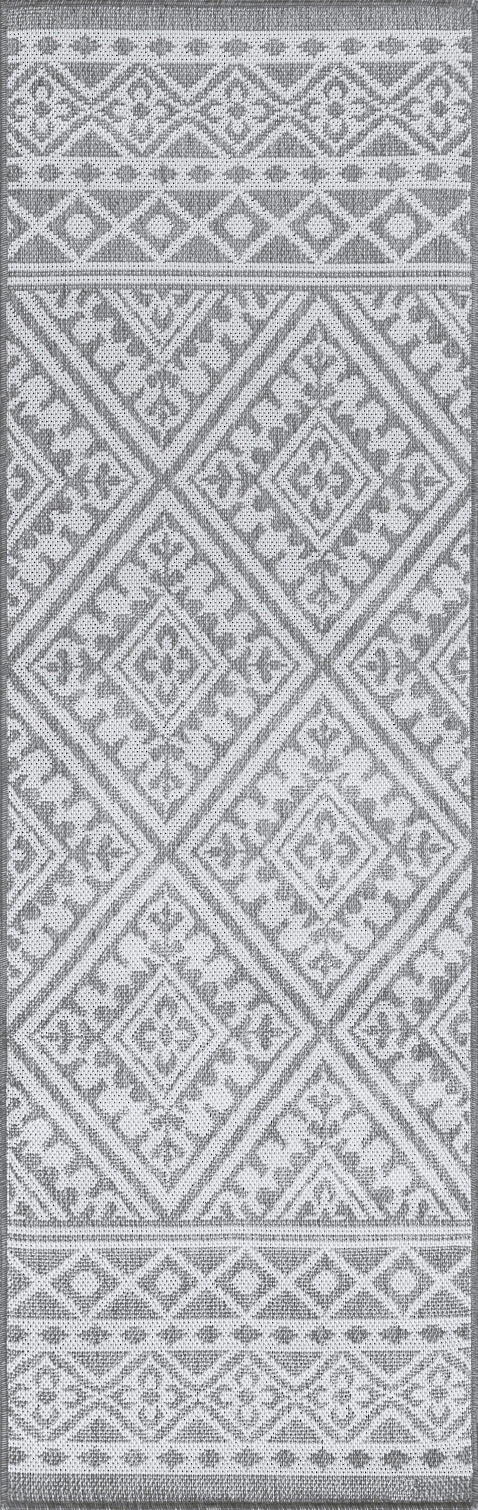 2x8 Water Resistant, Indoor Outdoor Runner Rugs for Patios, Hallway, Entryway, Deck, Porch, Balcony or Kitchen | Outside Area Rug for Patio | Gray, Tribal | Size: 2'2'' x 7'3''