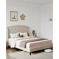 thumbnail image 3 of Homhougo Queen Size Bed Frame, Upholstered Platform Bed with Wingback Headboard and Button Tufted Design, Wood Slat Support, Easy Assembly, No Box Spring Needed,Beige, 3 of 7