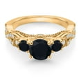 thumbnail image 3 of Gem Stone King 18K Yellow Gold Plated Silver Black Onyx and White Moissanite Engagement Ring for Women | 1.27 Cttw | Gemstone Birthstone | Round 6MM and 3MM | Wedding Anniversary Promise Ring| Size 6, 3 of 5