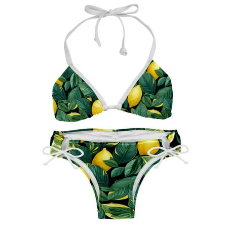 Sexy Women s String Bikini Set Green Lemon Tree Print Two Piece Triangle Bathing Suit Swimsuits