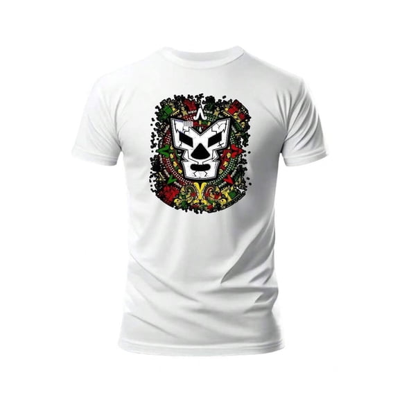 Playera Con Impresion De Luchador Mexico Septiembre Fiestas Patrias Color Blanco Talla Mediana Marca Emil SaEs