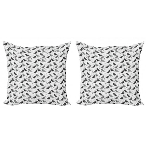 Ambesonne Birds Throw Pillow Cover 2 Pack, Northern Mockingbirds, 16", Grey Black White