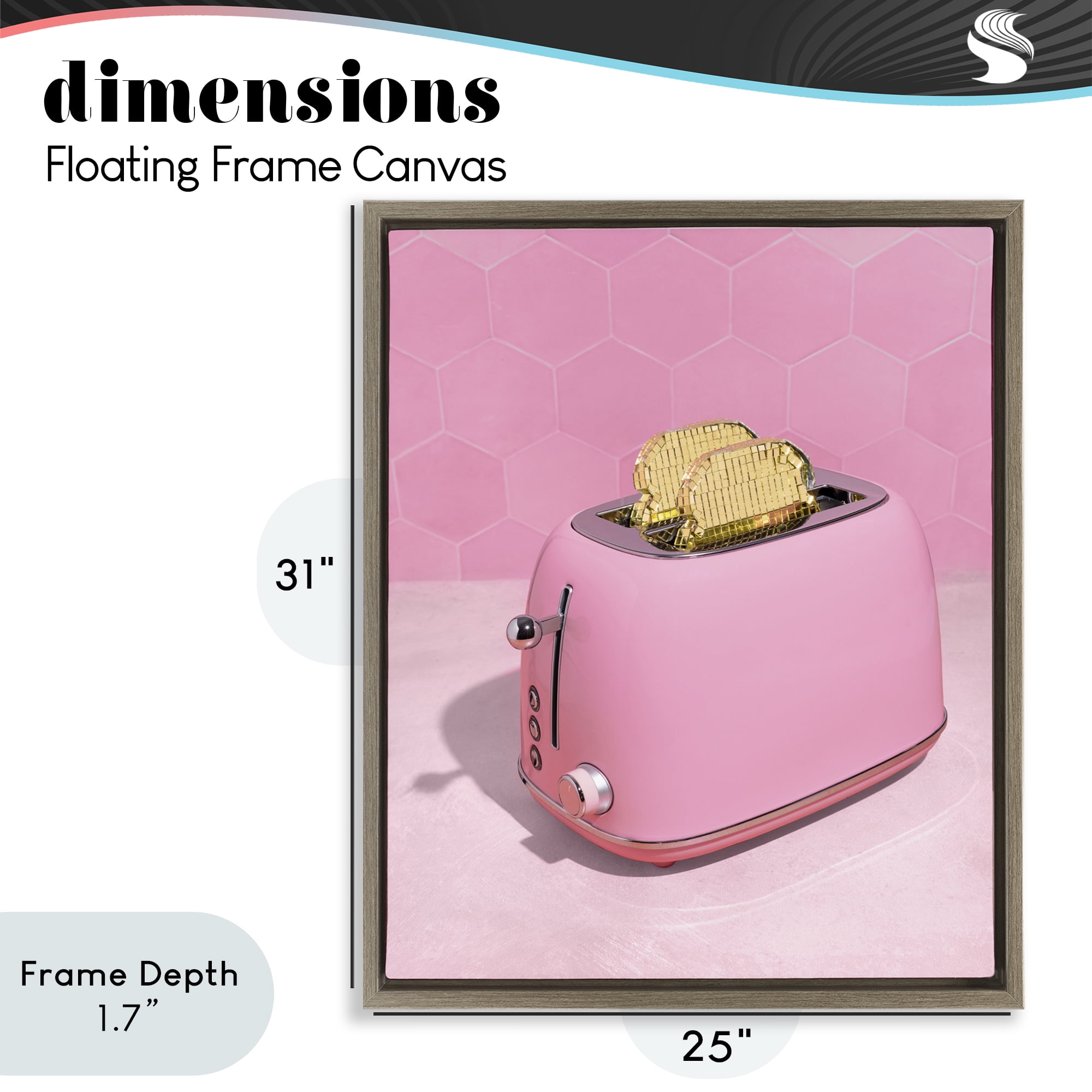 Stupell Industries Golden Toaster over Pink Brown Framed Floater Canvas Wall Art, design by LISH Creative