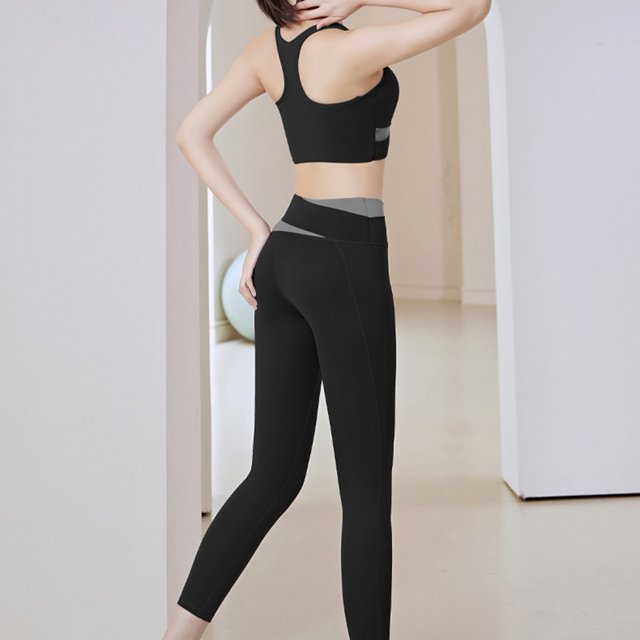 Stitched Contrast Women Quick-Drying Fitness Set Running Sports Yoga Suit