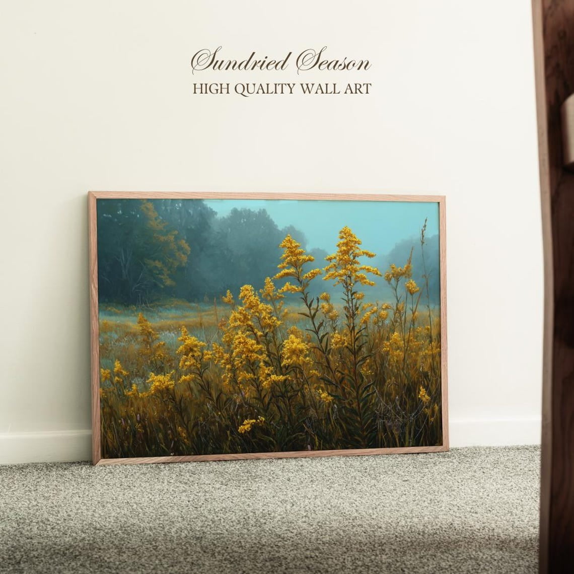 Greenbrier West Virginia Wildflower Goldenrod Meadow Misty Morning Appalachian Poster , Poster Print Only