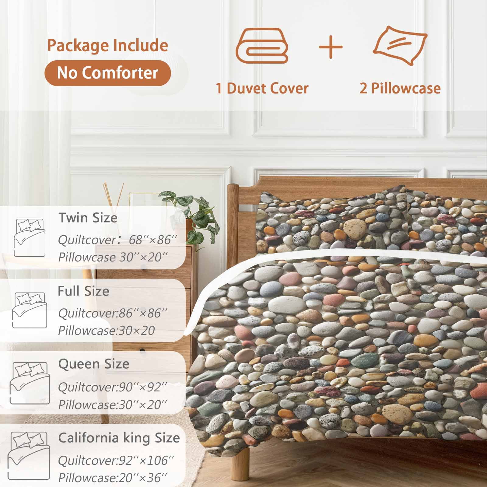 Colorful Stones Bedding 3 Piece Duvet Cover Set California King, Farmhouse Stones Modern Art Soft Microfiber Comforter Cover with Zipper Closure & Pillowcases, Wrinkle & FadeResistant Quilt Cover