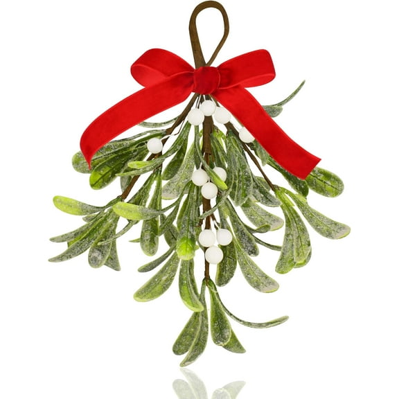 Guvpev 8.6" Mistletoe Christmas Swag, Artificial Fake Hanging Mistletoe Picks with Velvet Bow Berries, Like Real Christmas Kissing Ball Ornaments for Kitchen Doorway Xmas Tree Decorations