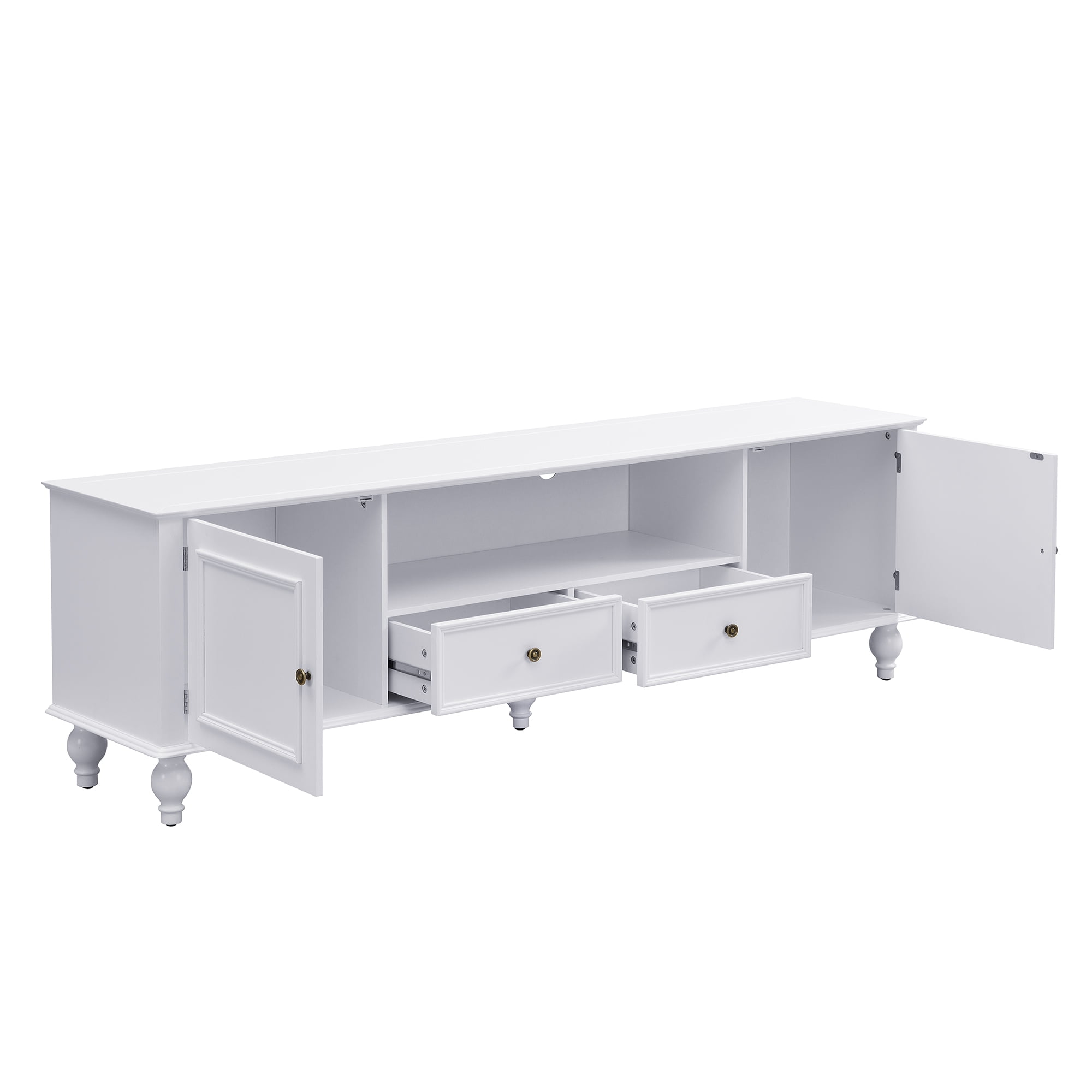 Euroco Modern Minimalist TV Stand with 2 Cabinets, 2 Drawers, and Open Shelf, Media Console with Anti-Tip Kit, for TVs up to 65"