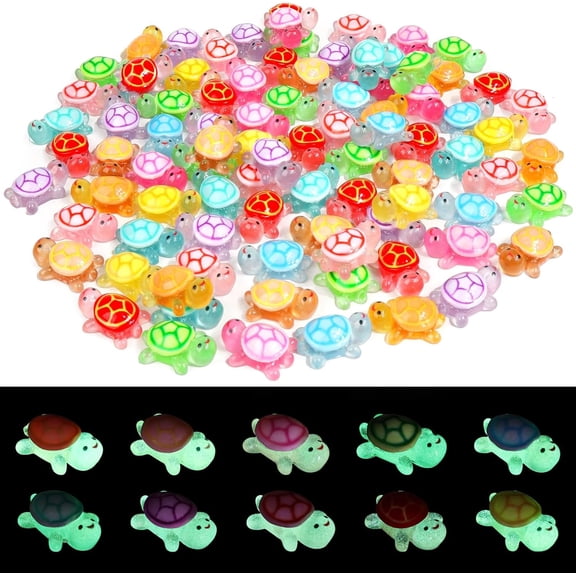 100 PCS Mini Resin Turtle, Luminous Miniature Turtle Figurines, Tiny Turtles Animals Glow in The Dark for Dollhouse, Aquarium, Party Fillers, Cake Decorations, Fairy Garden Landscape (C)