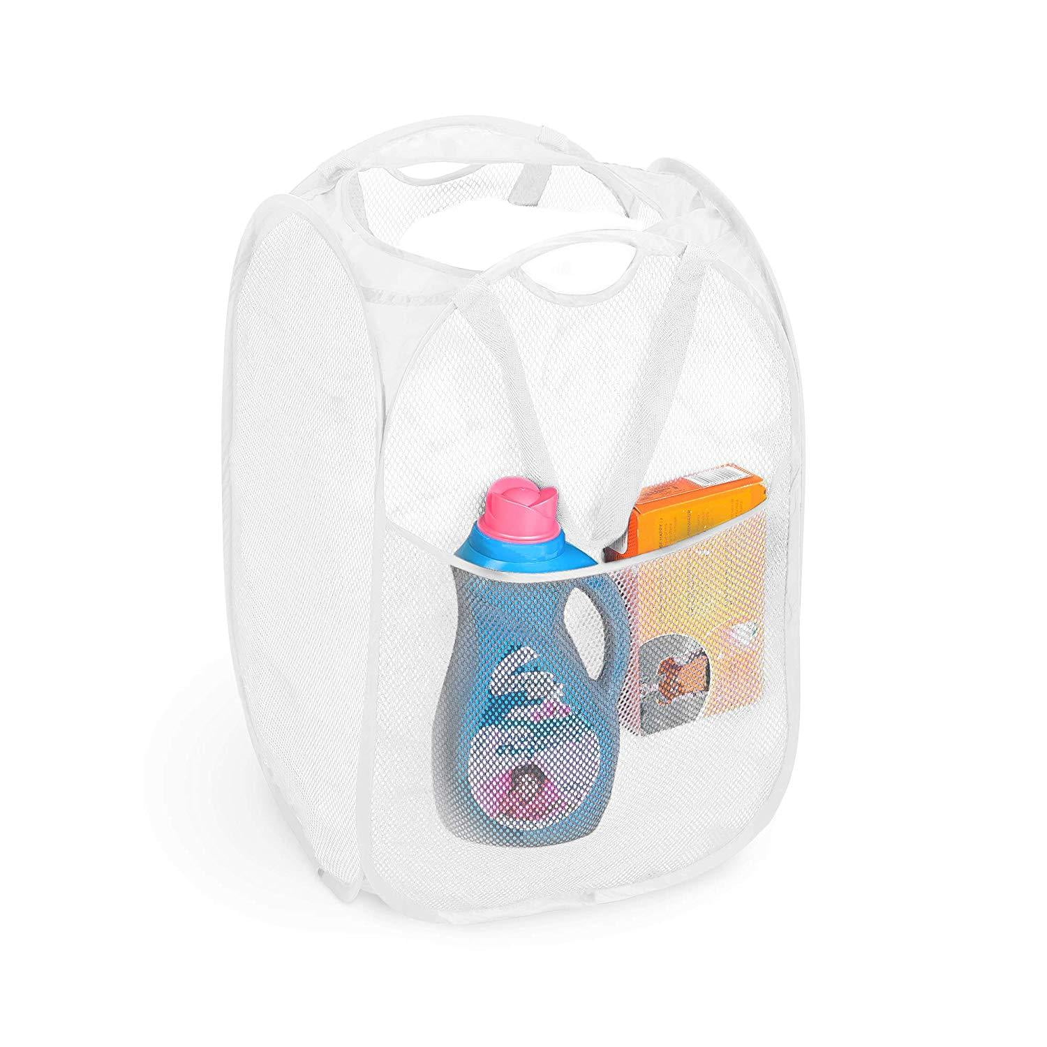 Smart Design Deluxe Mesh Pop Up Square Laundry Hamper w/ Side Pocket
