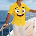 thumbnail image 4 of Tqyyweavej Funny Face Hawaiian Shirt for Men Oversized Botton Down V-neck Beach Summer T-Shirts Folded Hem Short Sleeve Loose Tops, Yellow, 4 of 6