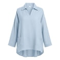 thumbnail image 4 of Sillenn Women's Collared V Neck Polo Shirts Long Sleeve Loose Fit Polo Tshirts with Pockets Plus Size Lightweight Golf Tops Business Casual Travel Blouses Trendy Loose Casual Tunic Top Light Blue L, 4 of 5