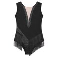 thumbnail image 4 of XUNZOO Kids Girls Sleeveless Tassel Rhythmic Gymnastics Leotard Figure Skating Jumpsuit Shiny Ballroom Dancewear Black 10, 4 of 6