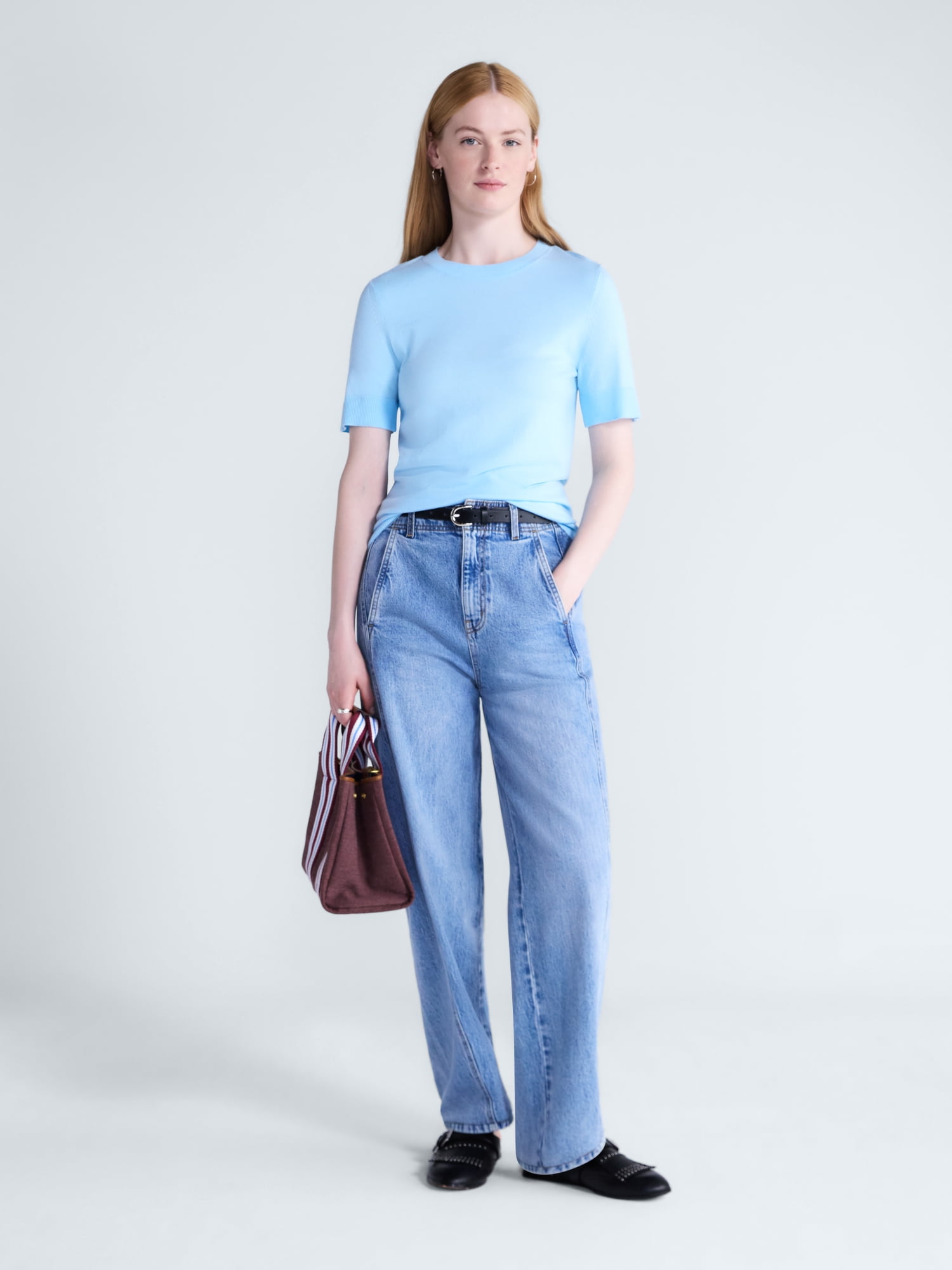 Free Assembly Women's and Women's Plus Cozy Yarn Sweater Tee with Short Sleeves, Sizes XS-4X