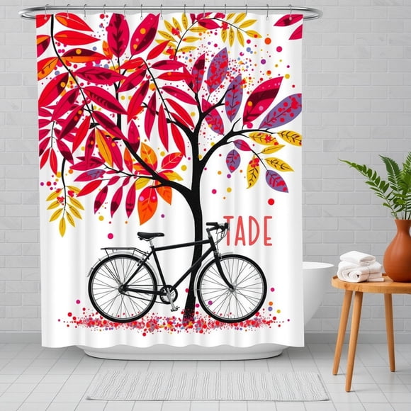 Vibrant Tree Design Shower Curtain with Colorful Leaves "TADE"