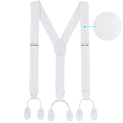 Hold'Em 100% Silk Suspenders For Men Y - Back Fancy Solid Button End Dress Suspender Made in USA - Many Colors and Designs Perfect for Tuxedo - White Twill Design