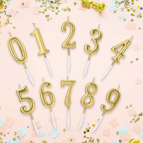 10-Pieces Numeral Birthday Candles - Cake Numeric Candles Number 0 1 2 3 4 5 6 7 8 9, Used for Cake Decoration on Birthday Parties and Wedding Anniversary Celebrations (Champagne Gold)