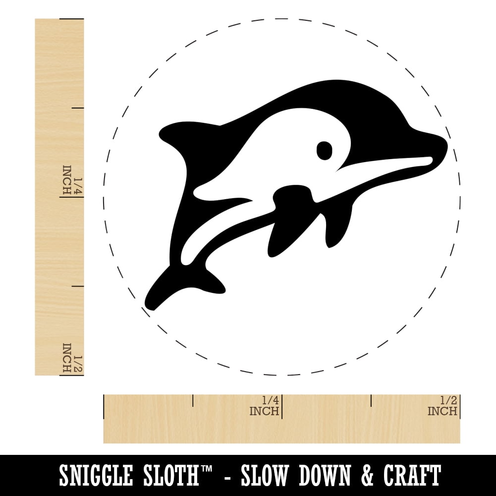 Cute Chibi Striped Dolphin Self-Inking Rubber Stamp Ink Stamper - Brown Ink - Mini 1/2 Inch