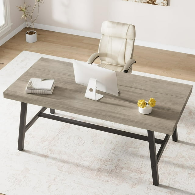 Yiwa Industrial Style Dining Table, 70.87" Wood & Metal Table, Seats 6-8, Sturdy Gray Table for Kitchen, Dining Room