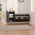 thumbnail image 2 of VECELO Shoe Storage Bench with Flip Drawer, Entryway Cabinet with Adjustable Shelves and Removable Seat Cushion, Black, 2 of 10