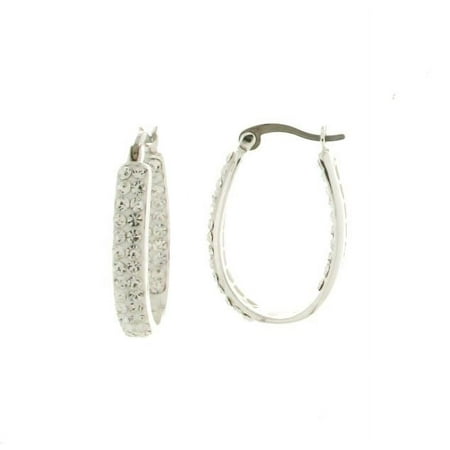 Brilliance Fine Women's Sterling Silver Clear Crystal Hoop Earrings