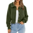 thumbnail image 2 of Herrnalise Jackets For Women Fashion Long Sleeve Soild Warm Outwear Short Coats Casual Tops Shackets For Women 2023 fall Army Green,L, 2 of 9