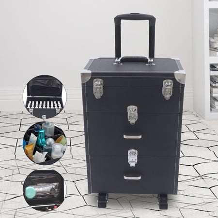 3-Tier Rolling Makeup Train Case Nail Polish Storage Box Organizer Cosmetics Box