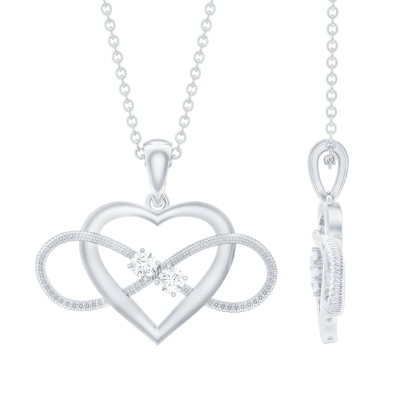 Rosec Jewels Natural Diamond Heart and Infinity Necklace for Women - with Chain - HI-SI Quality - Ready to Gift for Valentines, 925 Sterling Silver