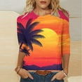 thumbnail image 2 of ZQUUVOU Women's T-Shirts Casual Boho Printed Crew Neck 3/4 Sleeve Beach Tops(B-Orange,5XL), 2 of 5