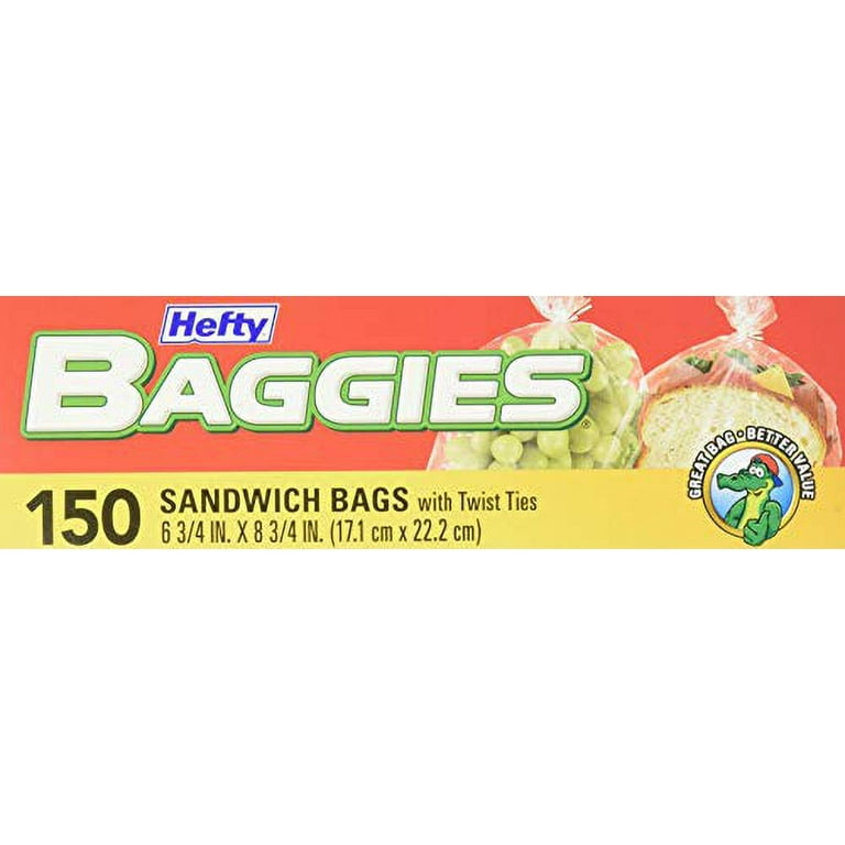 Hefty Baggies Food Storage Bags, Sandwich, Twist Tie, 150 Count