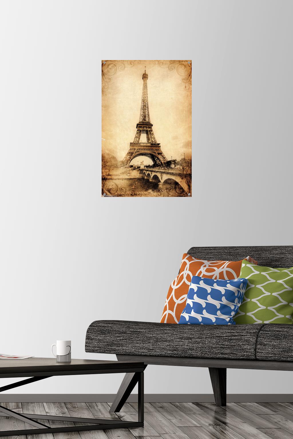 The Eiffel Tower - Rustic Wall Poster with Push Pins, 14.725" x 22.375"