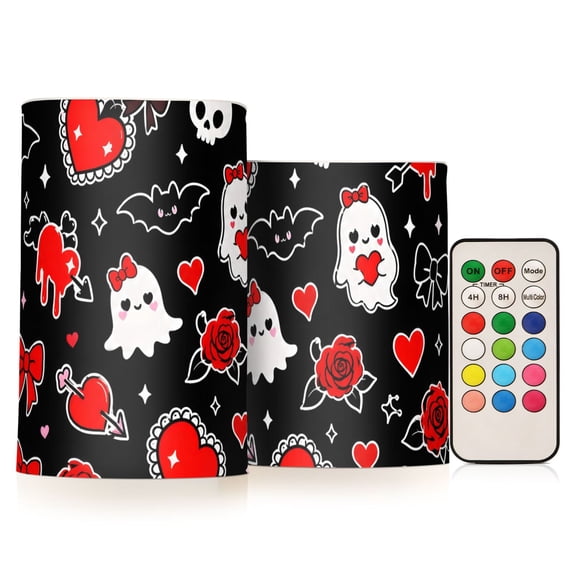 Ghost Heart Flameless Candles Flickering with Remote and Timer Battery Operated LED Pillar Candle Set of 2