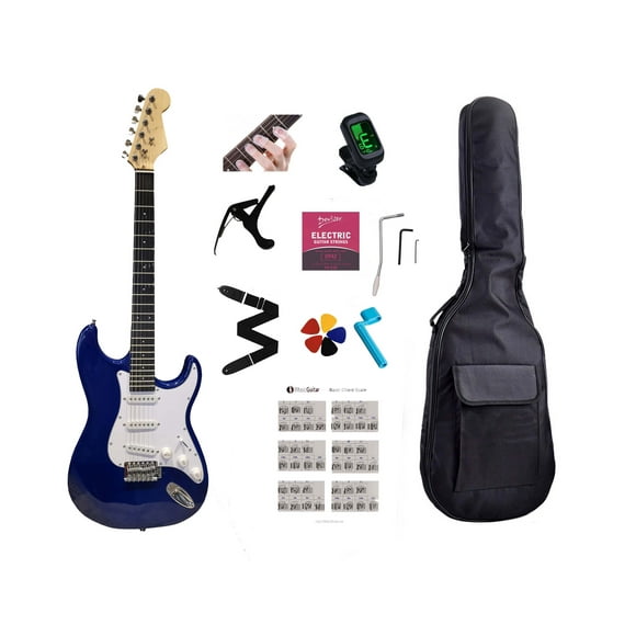 Electric Guitar 39 inch full size SSS Pickup Solid Body for Beginners, Adults, Students with Full Package Blue JPS81