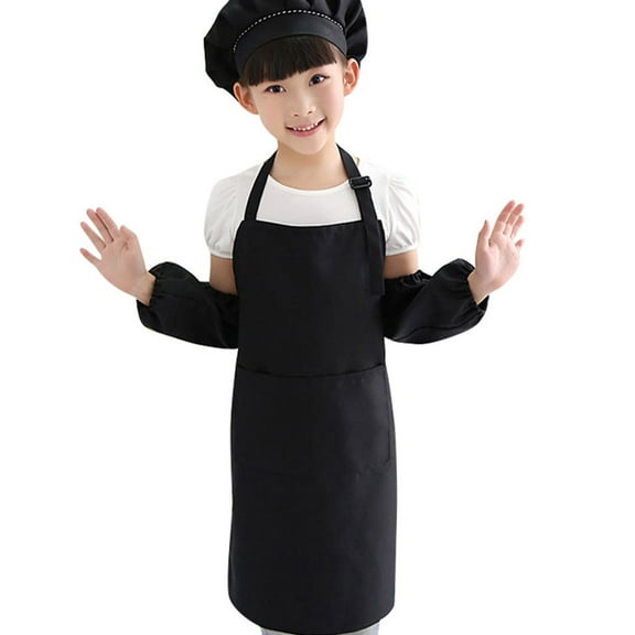 ELAYARD 1Set Painting Clothes Apron and Chef Hat Black for Cooking Baking and Art Activities