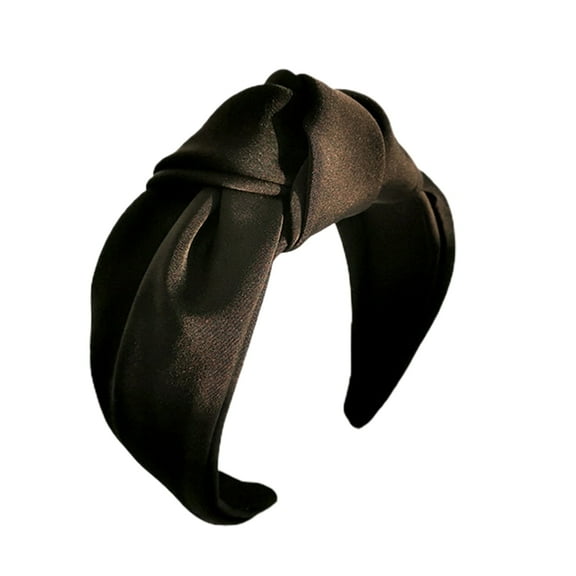 HEVIRGO Women Headband Solid Color Knotted Sweet Wide Edge Fabric Wrap Hair Hoop Headwear Black Fabric