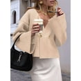 thumbnail image 6 of Womens V Neck Cardigan Long Bell Sleeve Button Down Open Front Loose Knit Fall Sweater Blazer Apricot M, 6 of 9