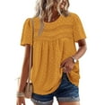 thumbnail image 2 of Women’s Casual Boho Top, Short Sleeve Summer Round Neck Loose Shirt, Solid Lace Trim Blouse, Comfortable and Stylish Casual Wear, Perfect for Relaxed Daily Outings and Vacations, 2 of 9